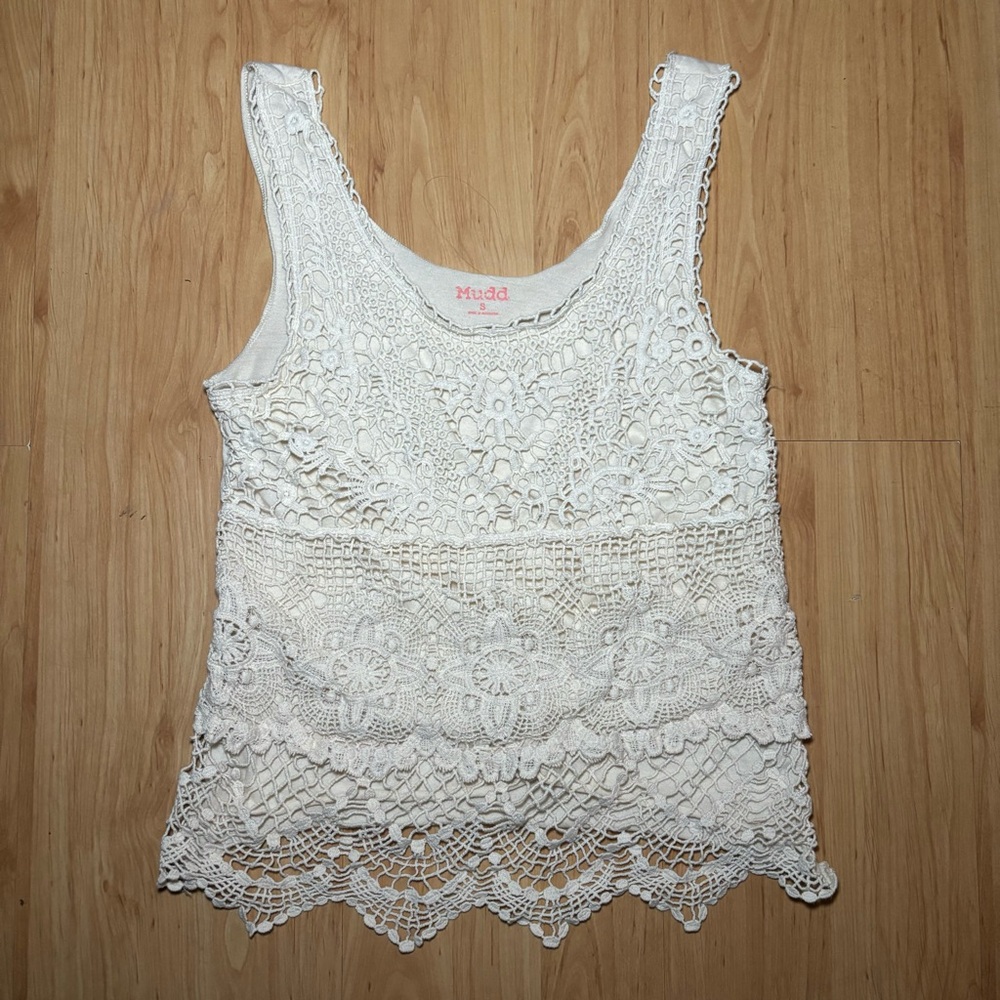 Women’s Mudd White Cream Crochet Lace Tank Top size Small